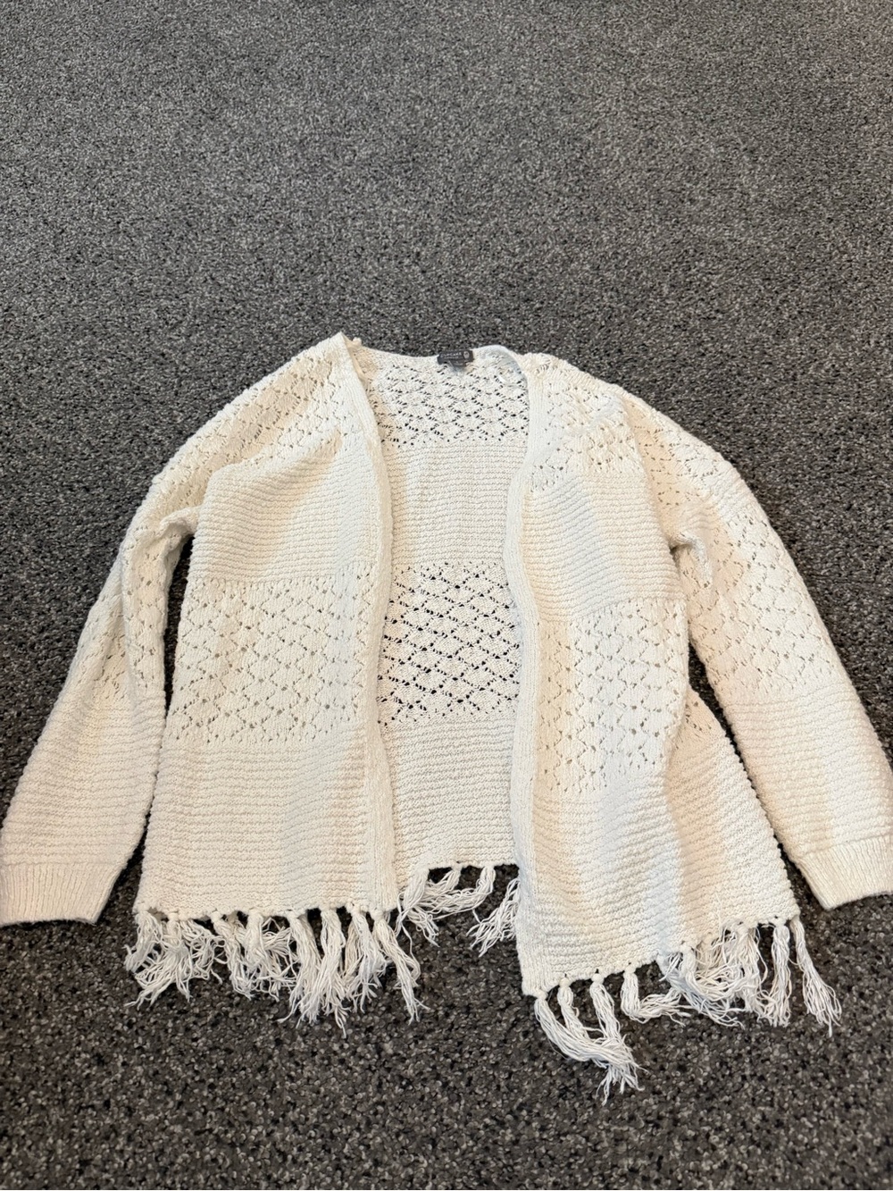 Cake Cream Open-Front Crochet Knit Cardigan with Fringe